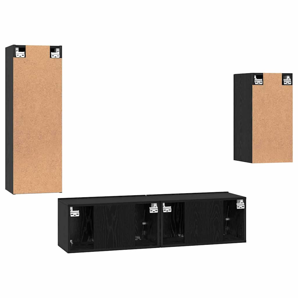 TV Cabinet Set Wall-mounted 4 pcs Black Oak Engineered Wood