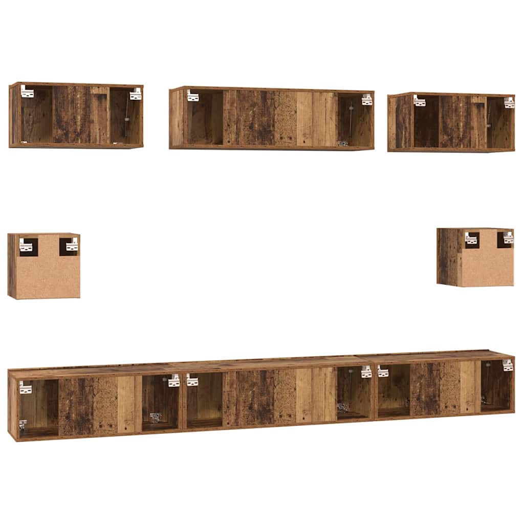 TV Cabinet Set Wall-mounted 8 pcs Old Wood Engineered Wood