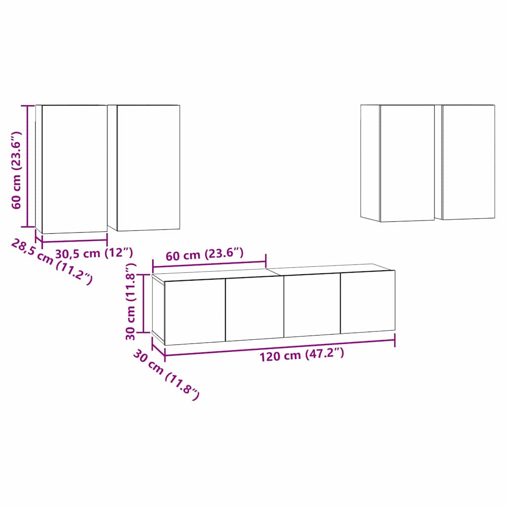TV Cabinet Set Wall-mounted Black Oak Engineered Wood