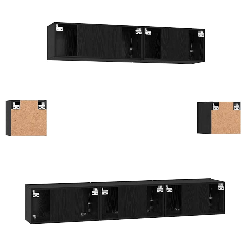 TV Cabinet Set Wall-mounted 7 pcs Black Oak Engineered Wood
