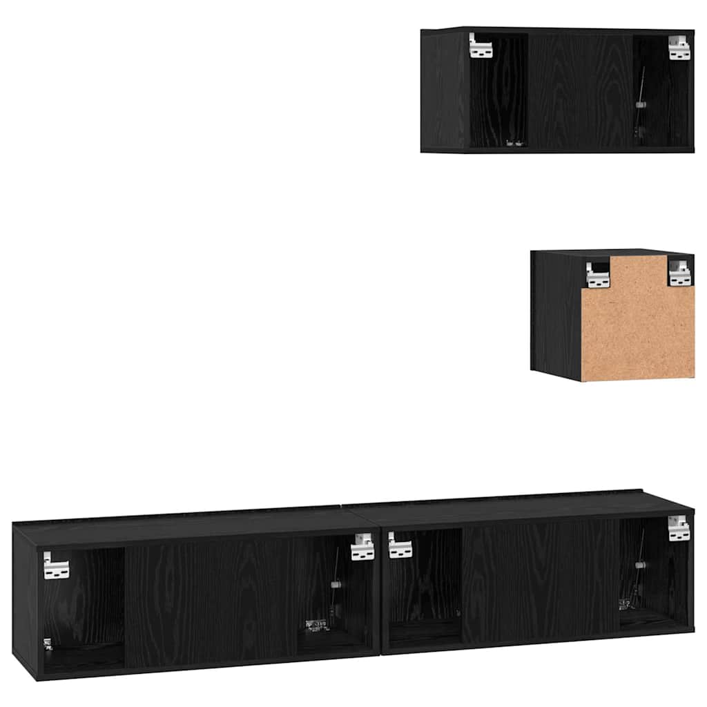 TV Cabinet Set Wall-mounted 4 pcs Black Oak Engineered Wood