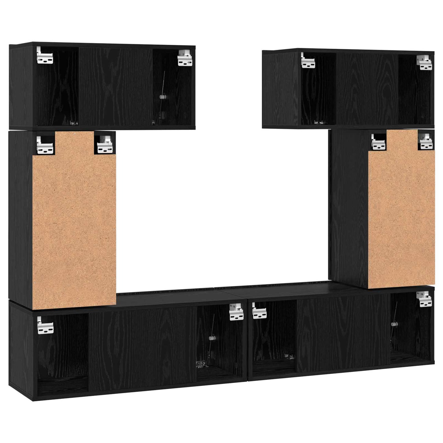 TV Cabinet Set Wall-mounted 6 pcs Black Oak Engineered Wood