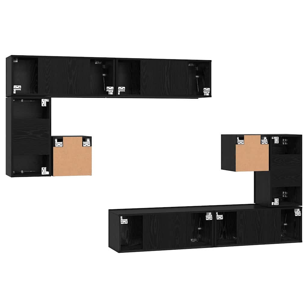 TV Units Wall-mounted 4 pcs Black Oak Engineered wood