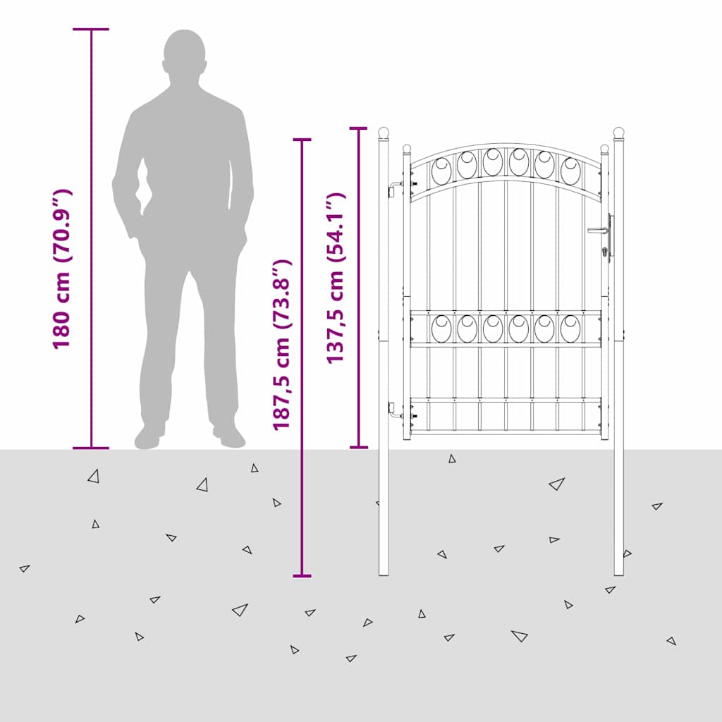 Fence Gate EMMEN 170 x 100 cm Powder-coated steel Grey Lockable