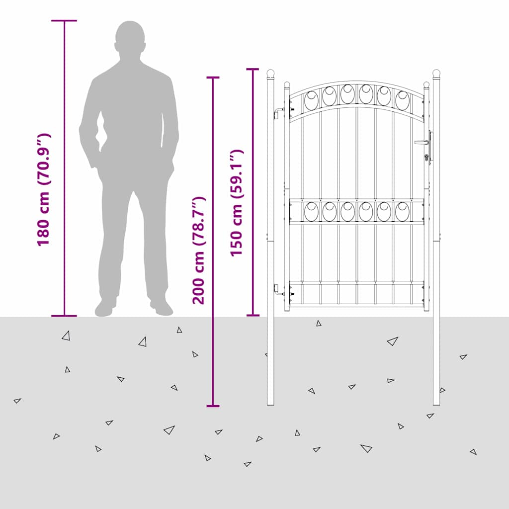 Fence Gate EMMEN 200 x 100 cm Powder-coated steel Grey Lockable