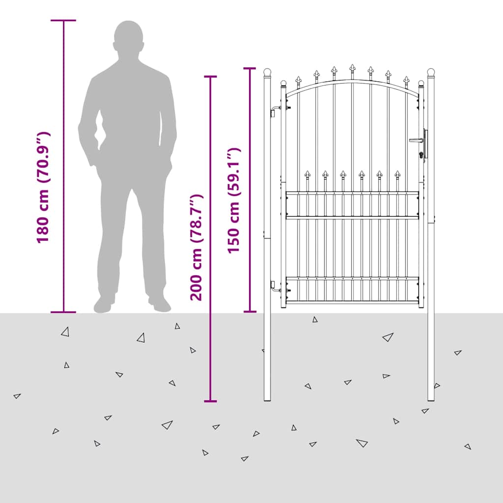 Fence Gate with Spikes EMMEN 200 x 100 cm Powder-coated steel