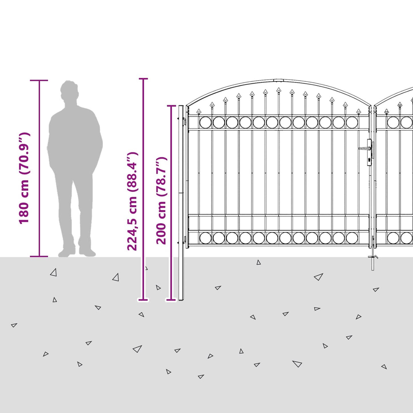 Fence Gate ASSEN 401 x 224.5 cm Steel Grey Lockable