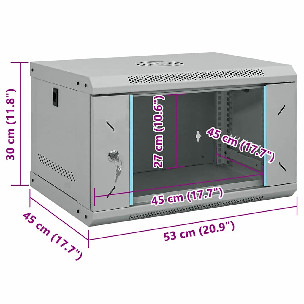 Network Cabinet with Storage Grey 53 x 45 x 30 cm Steel