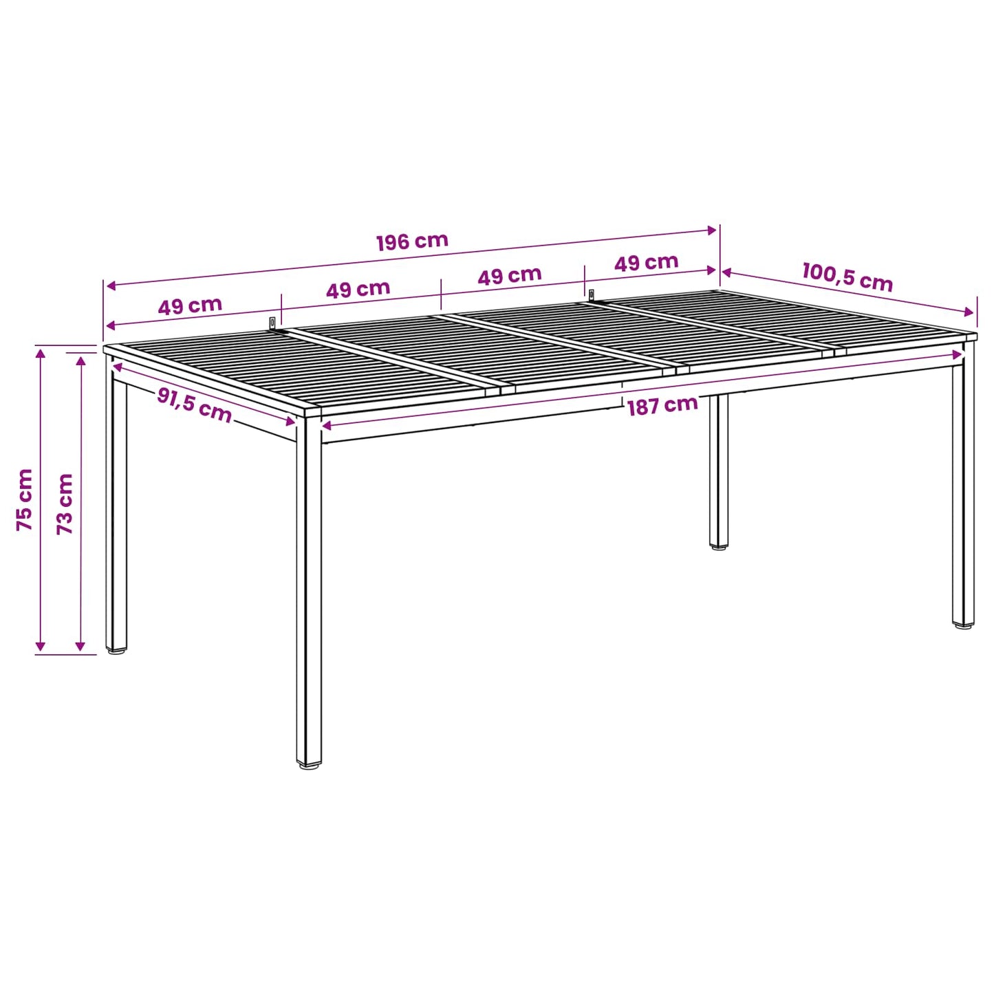 Garden Dinner Table White and Black 196 x 100.5 x 75 cm