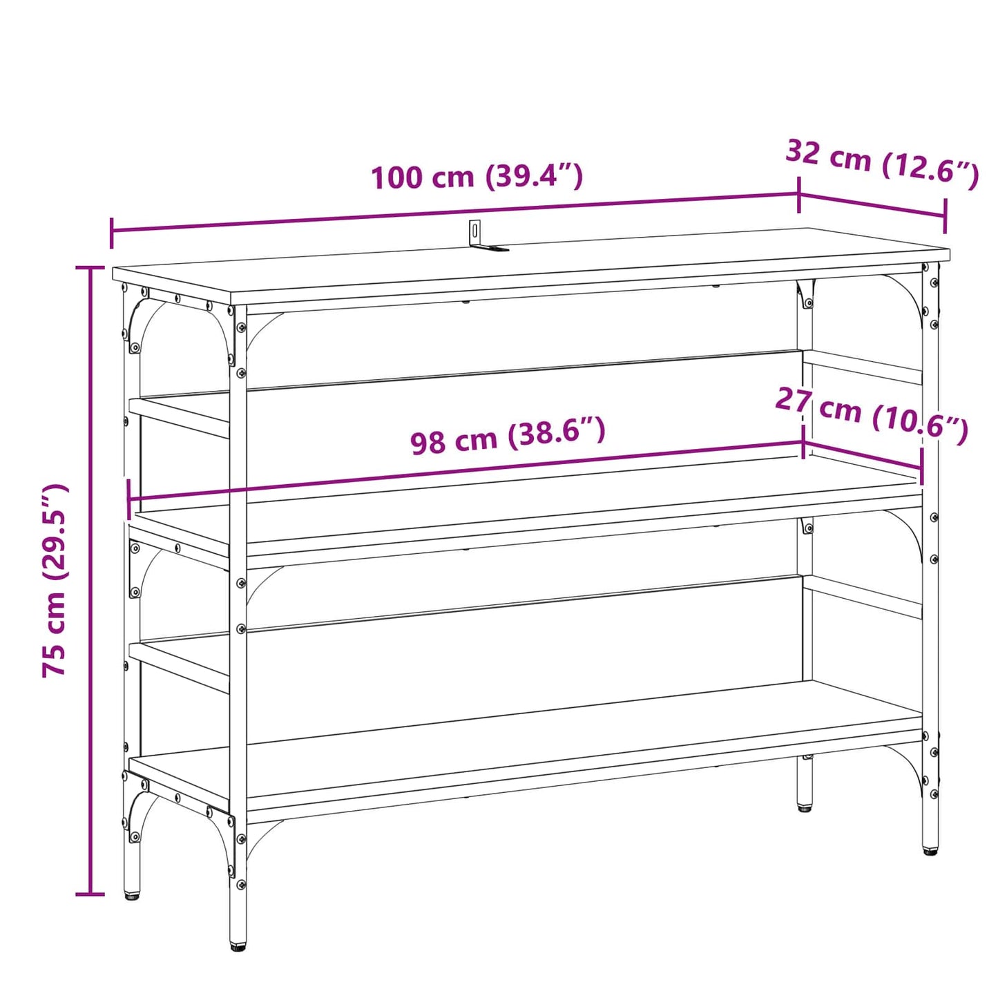 Console Table Black oak 100 x 32 x 75 cm Engineered wood