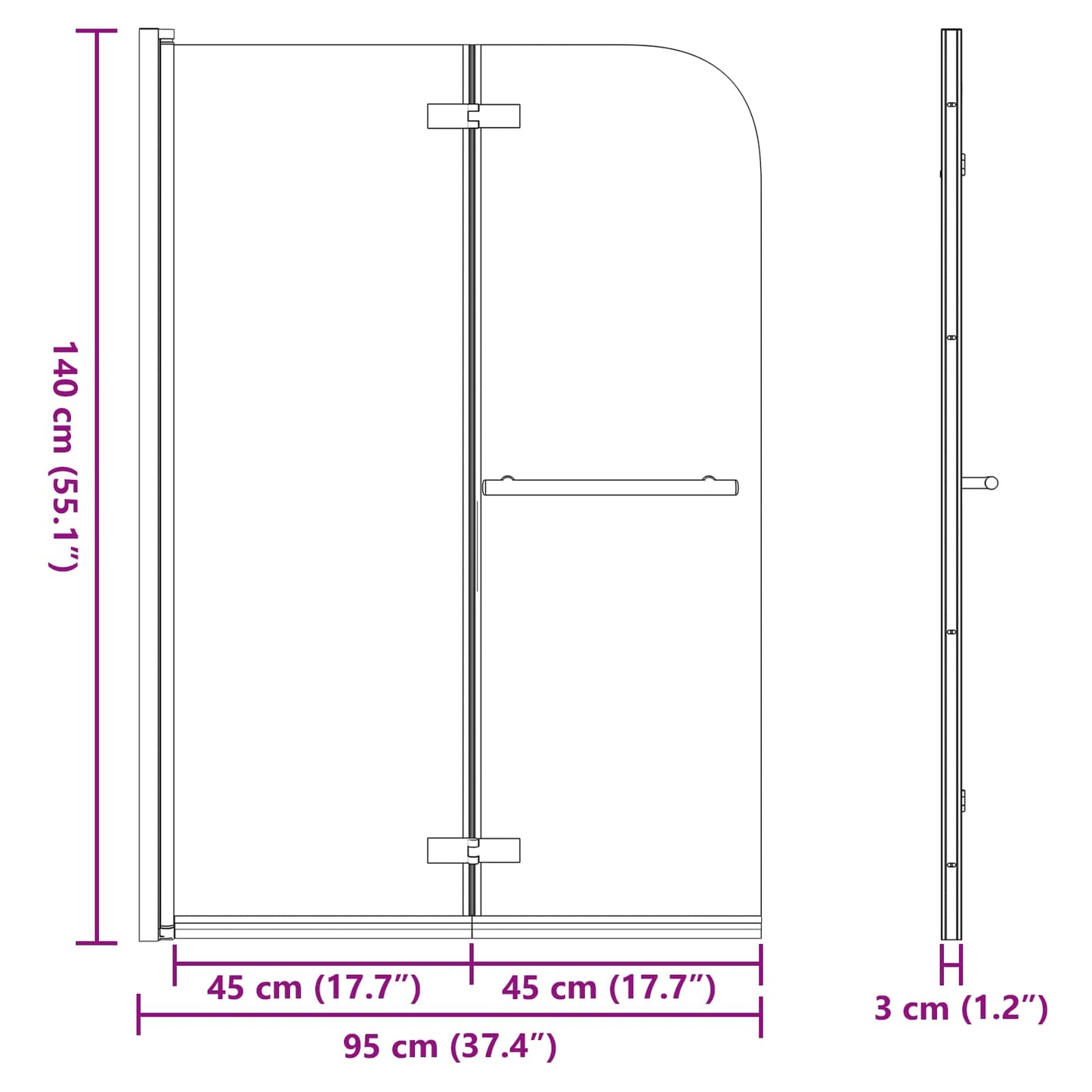 Shower Enclosure Gold 95 x 140 cm ESG Glass and Aluminium
