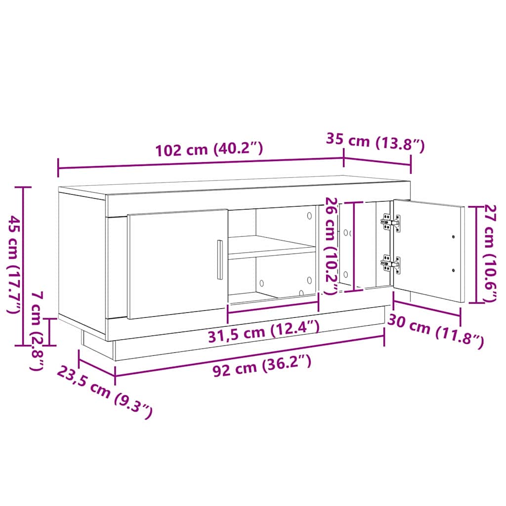 TV Cabinet Black Oak 102 x 35 x 45 cm Engineered Wood