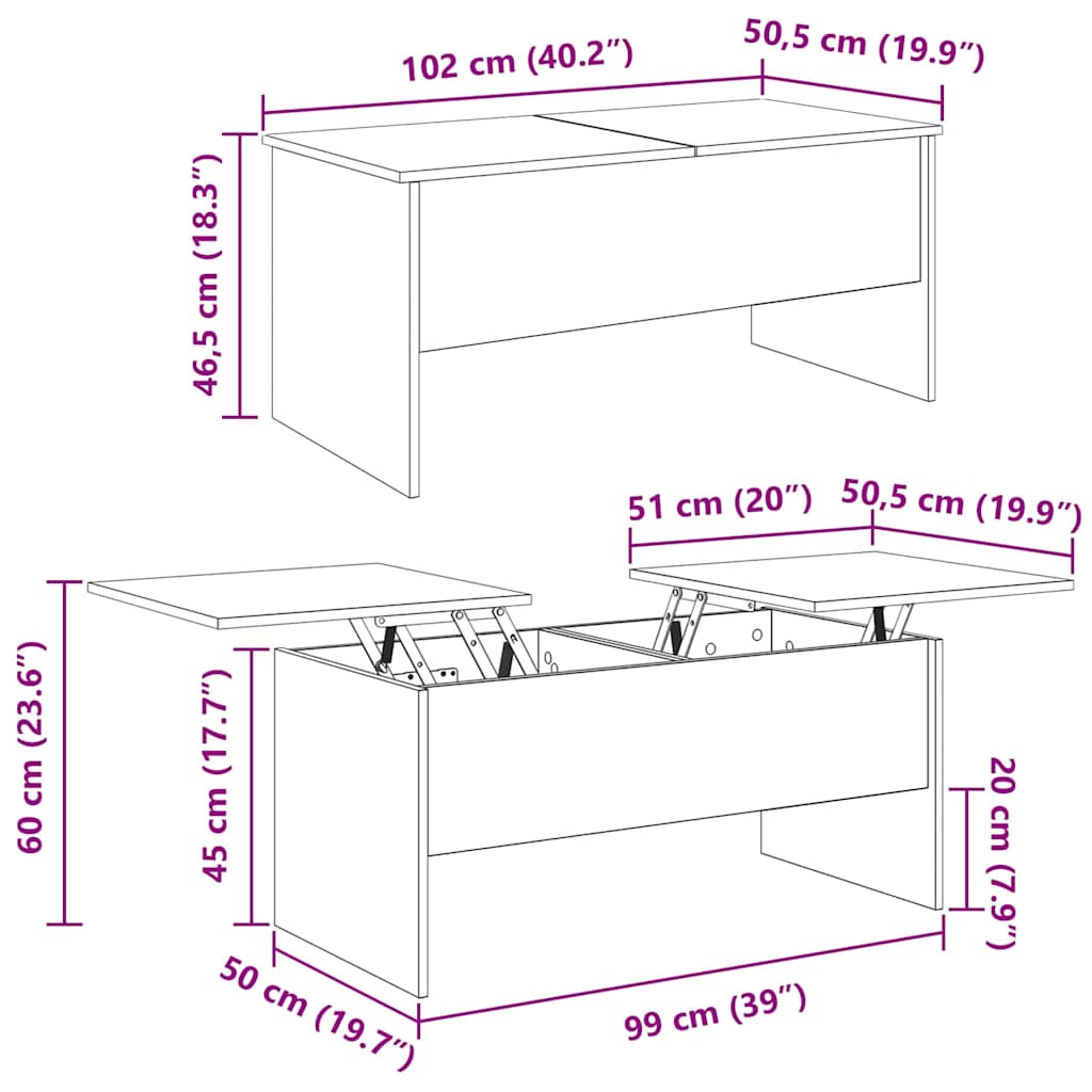 Coffee Table Black Oak 102 x 50.5 x 46.5 cm Engineered Wood