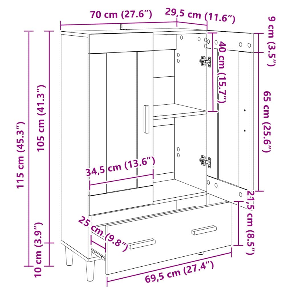 Highboard Black Oak 70 x 31 x 115 cm Engineered Wood