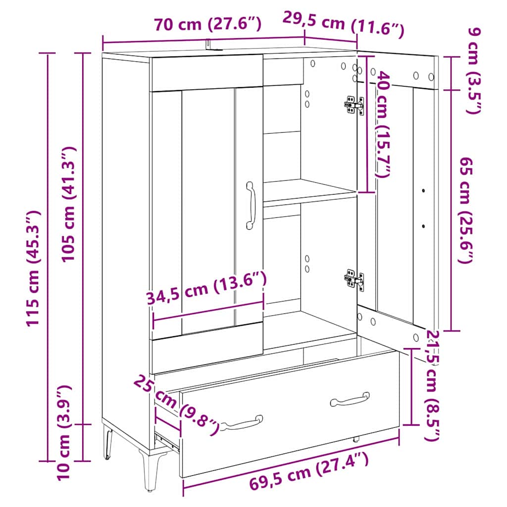 Highboard Old Wood 70 x 31 x 115 cm Engineered Wood and Iron