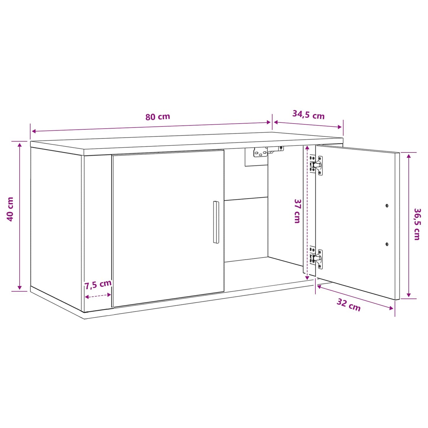Wall Mounted TV Cabinet Black Oak 80 x 34.5 x 40 cm