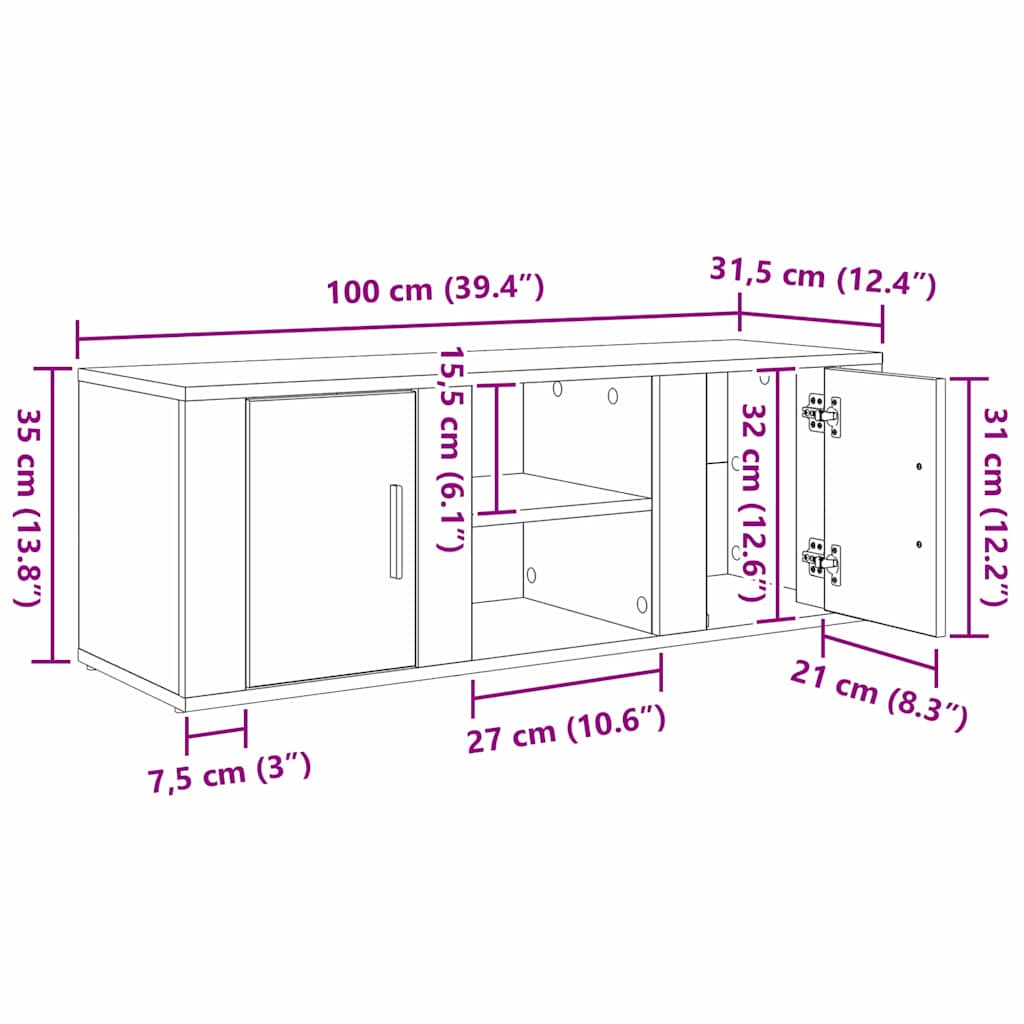 TV Cabinet 100 x 31.5 x 35 cm Artisan Oak Engineered Wood