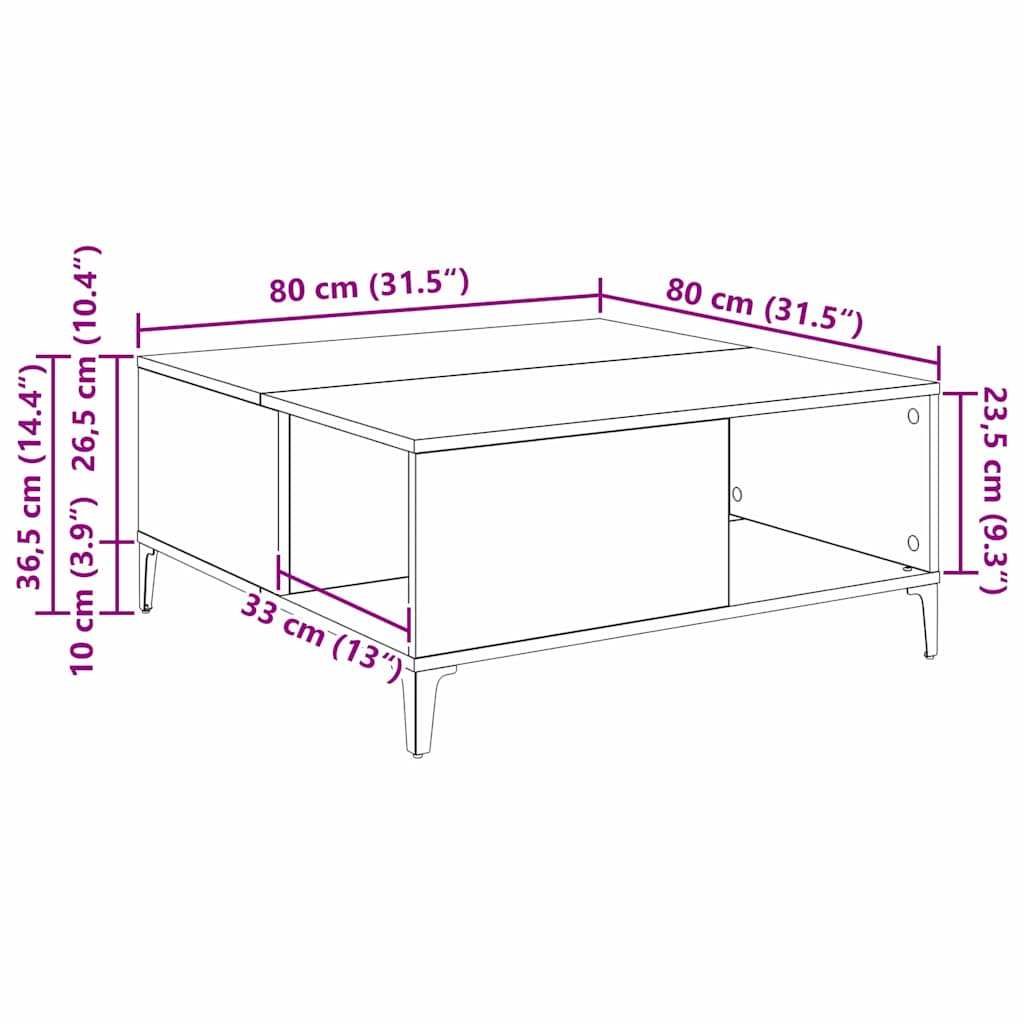 Coffee Table Black Oak 80 x 80 x 36.5 cm Engineered Wood