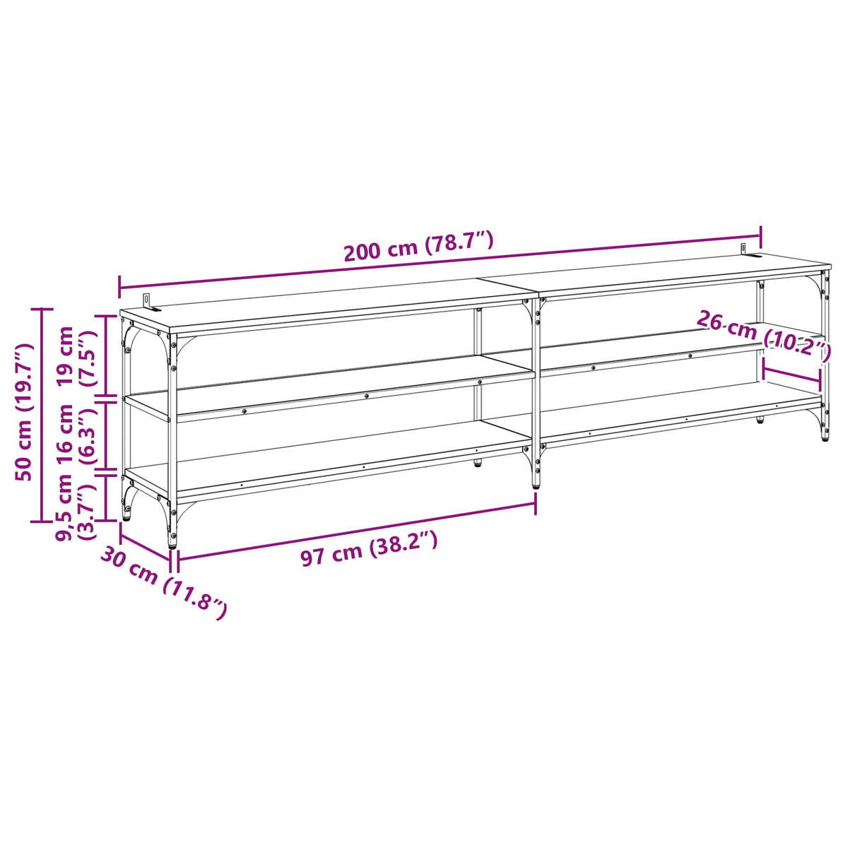 TV Cabinet 200 x 30 x 50 cm Old Wood Engineered Wood and Iron