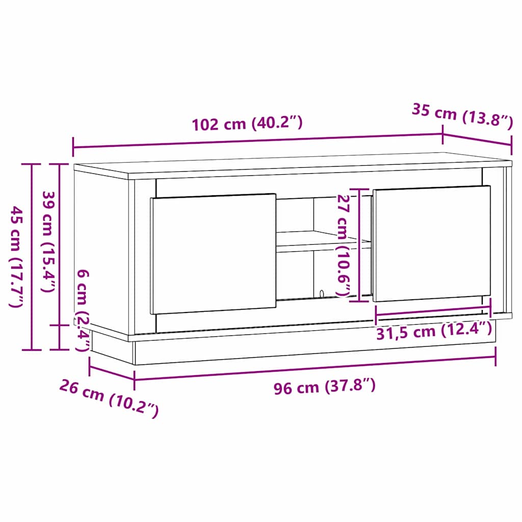 TV Cabinet Black Oak 102 x 35 x 45 cm Engineered Wood