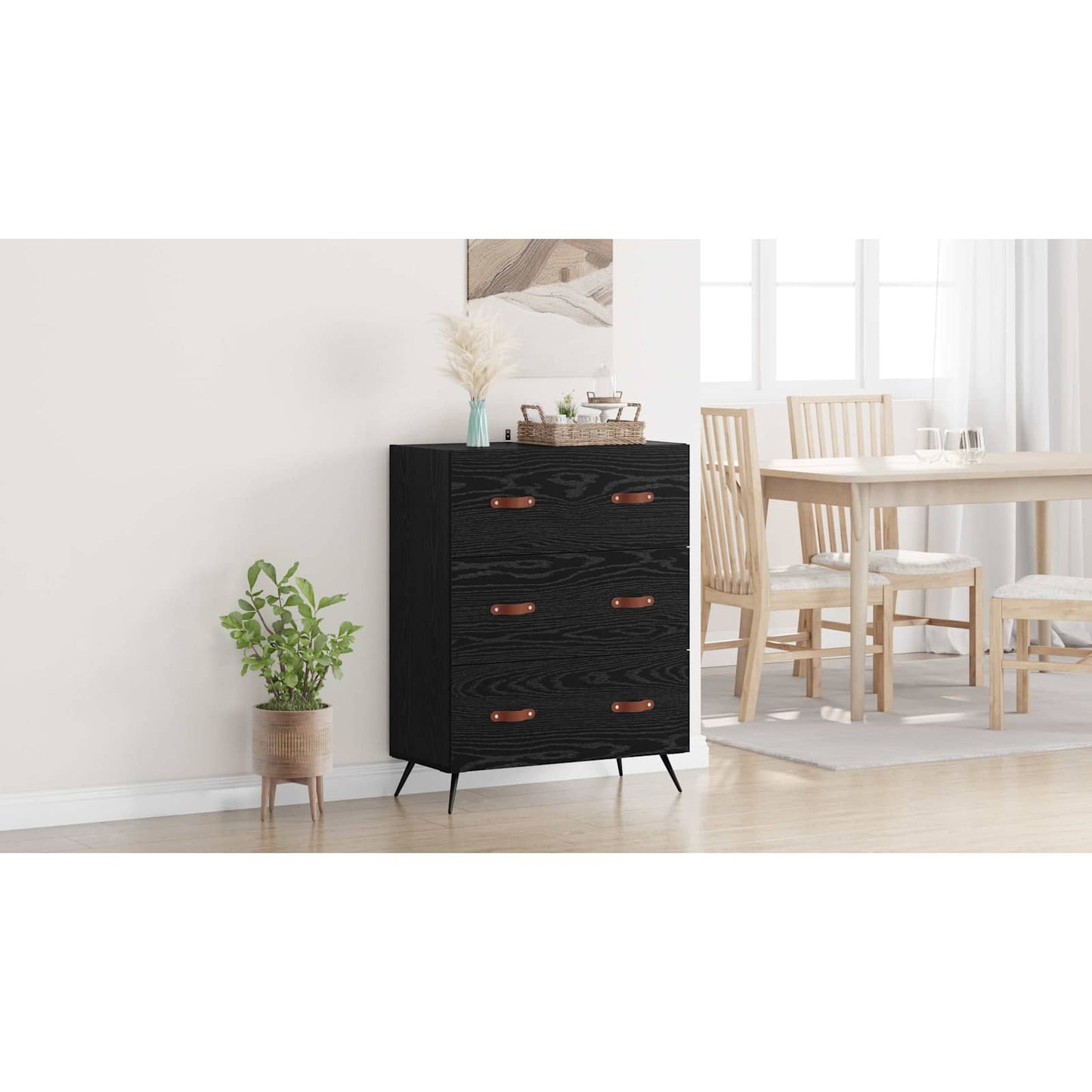 Chest of Drawers Black Oak 69.5 x 34 x 90 cm Engineered Wood
