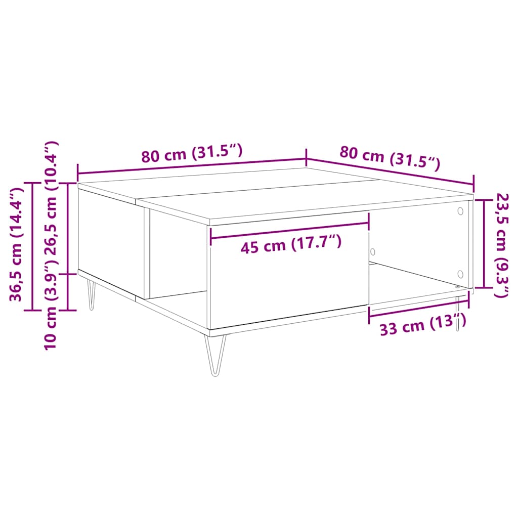 Coffee Table Black Oak 80 x 80 x 36.5 cm Engineered Wood