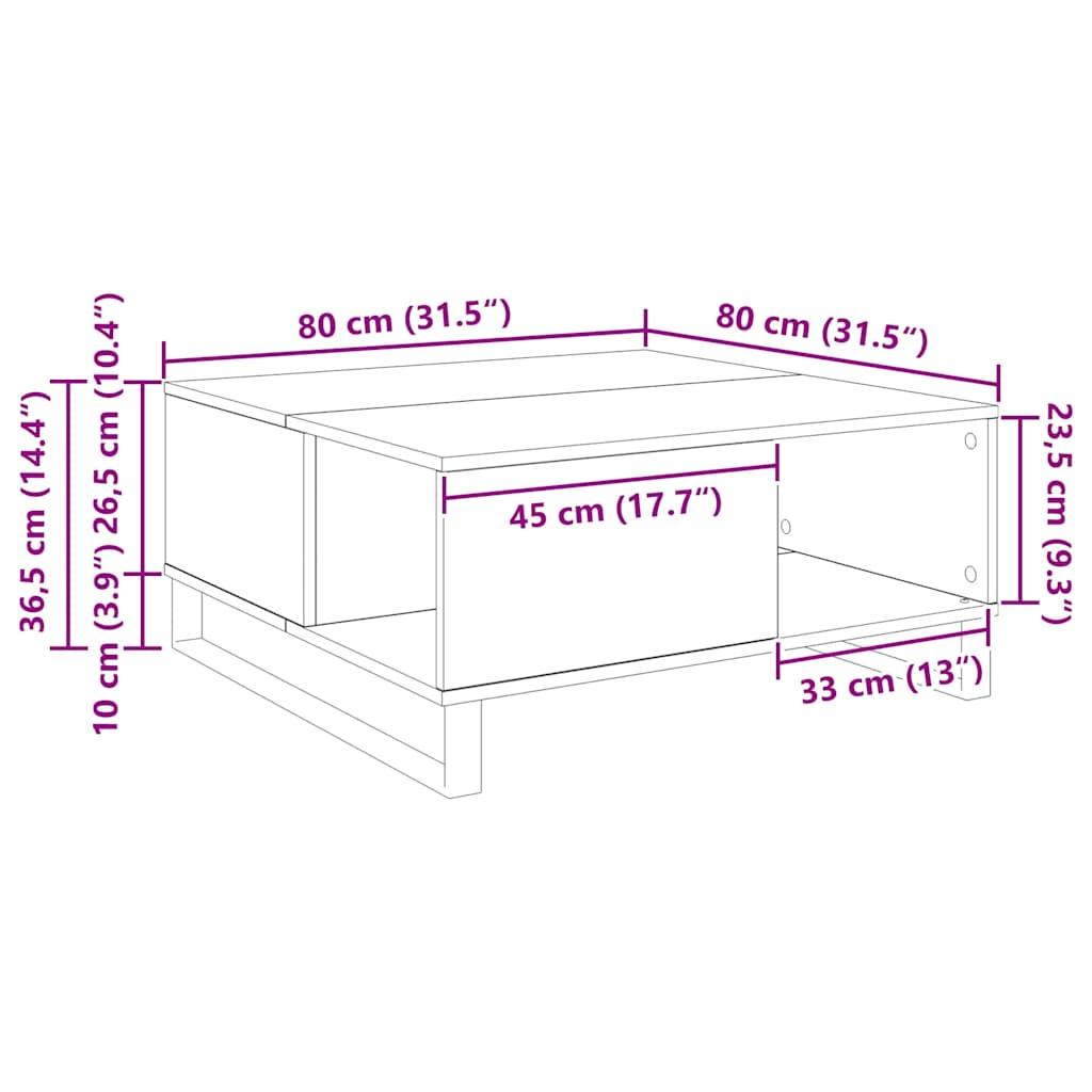 Coffee Table Black Oak 80 x 80 x 36.5 cm Engineered Wood