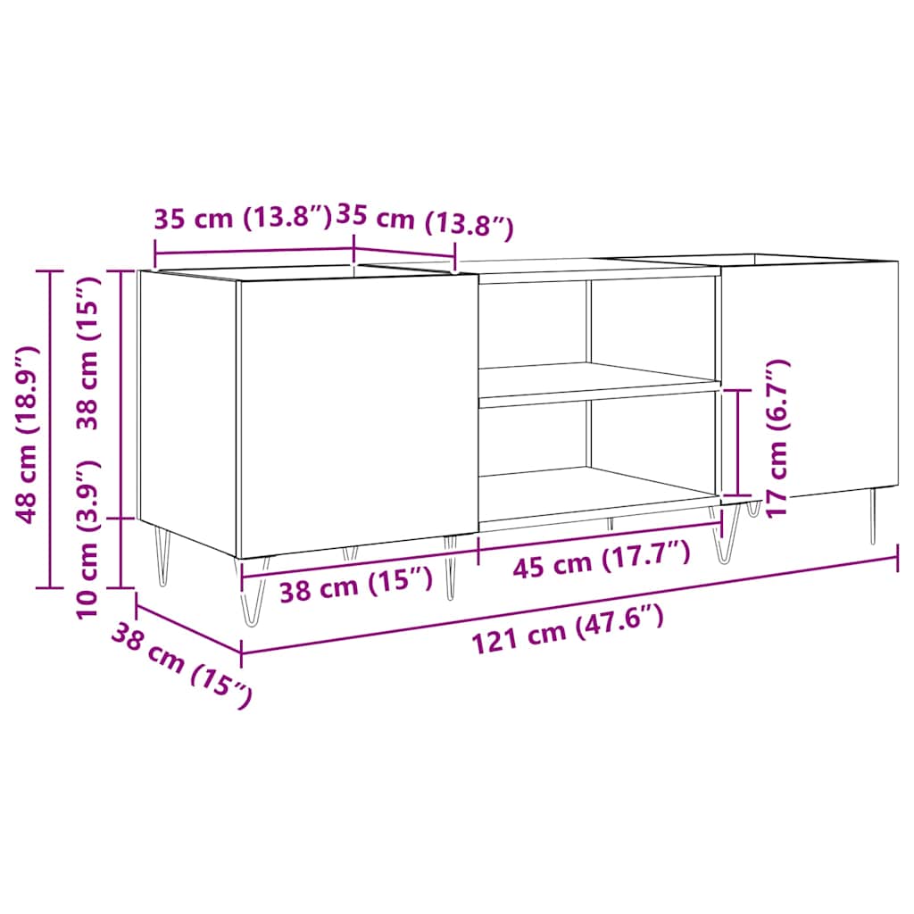 Record Cabinet with Shelf with Door Old Wood 121 x 38 x 48 cm