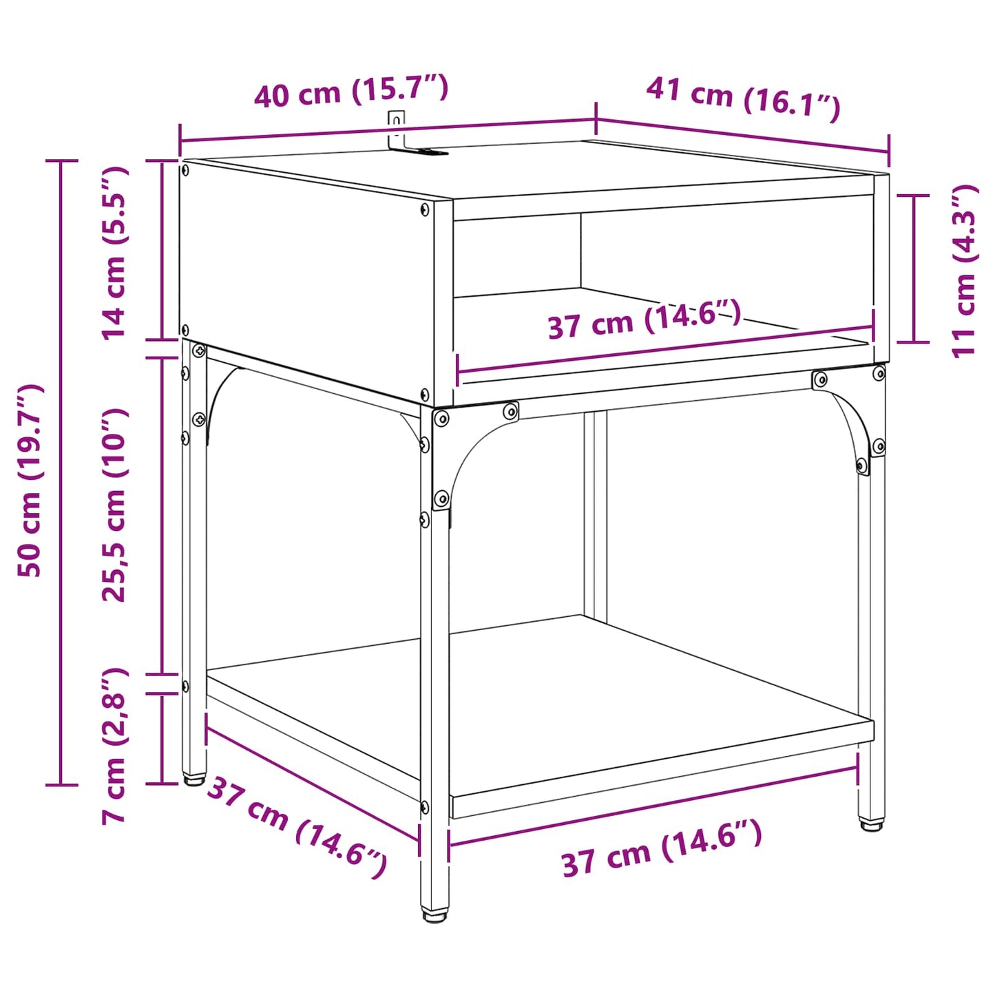Bedside Table Artisan Oak 40 x 40 x 50 cm Engineered Wood