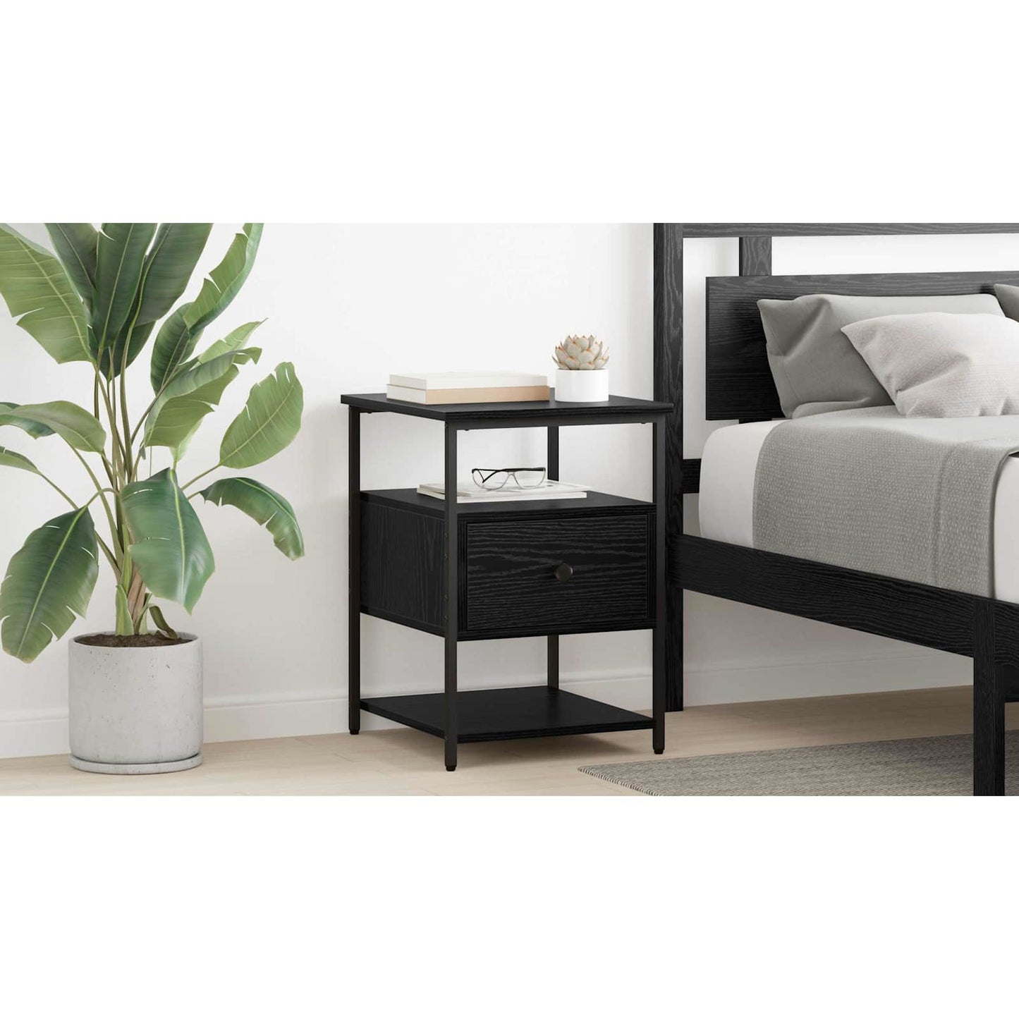 Bedside Cabinet Black Oak 40 x 42 x 56 cm Engineered Wood