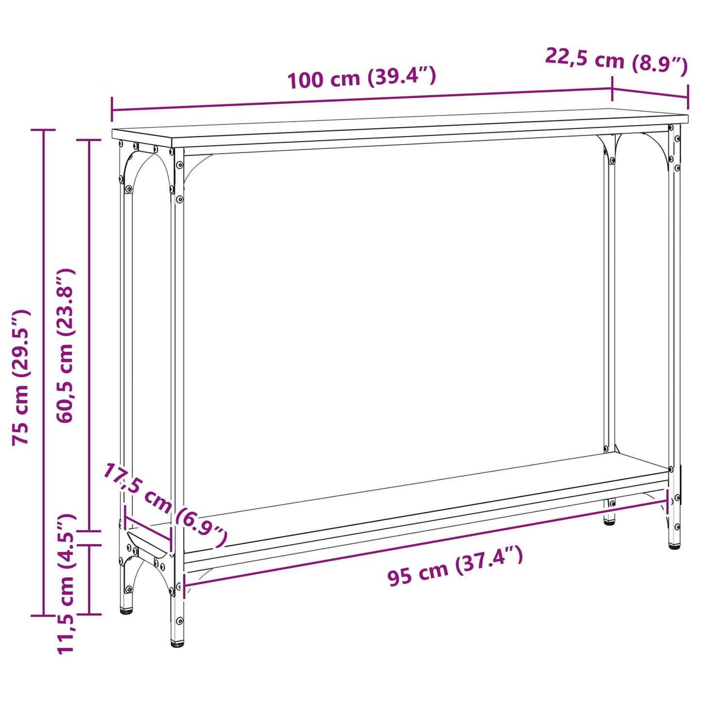 Console Table Artisan Oak 100 x 22.5 x 75 cm Engineered Wood