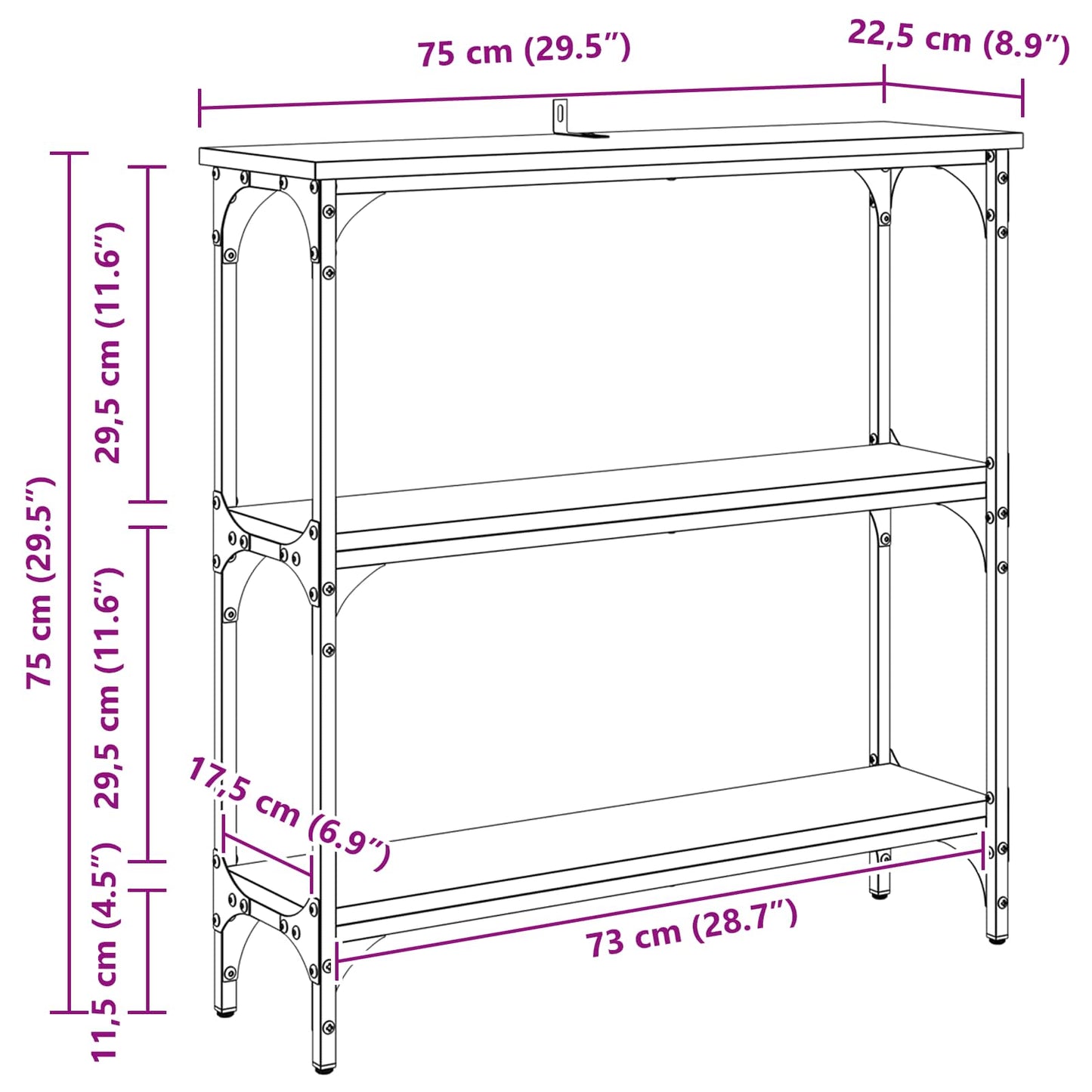 Console Table Old Wood 75 x 22.5 x 75 cm Engineered Wood