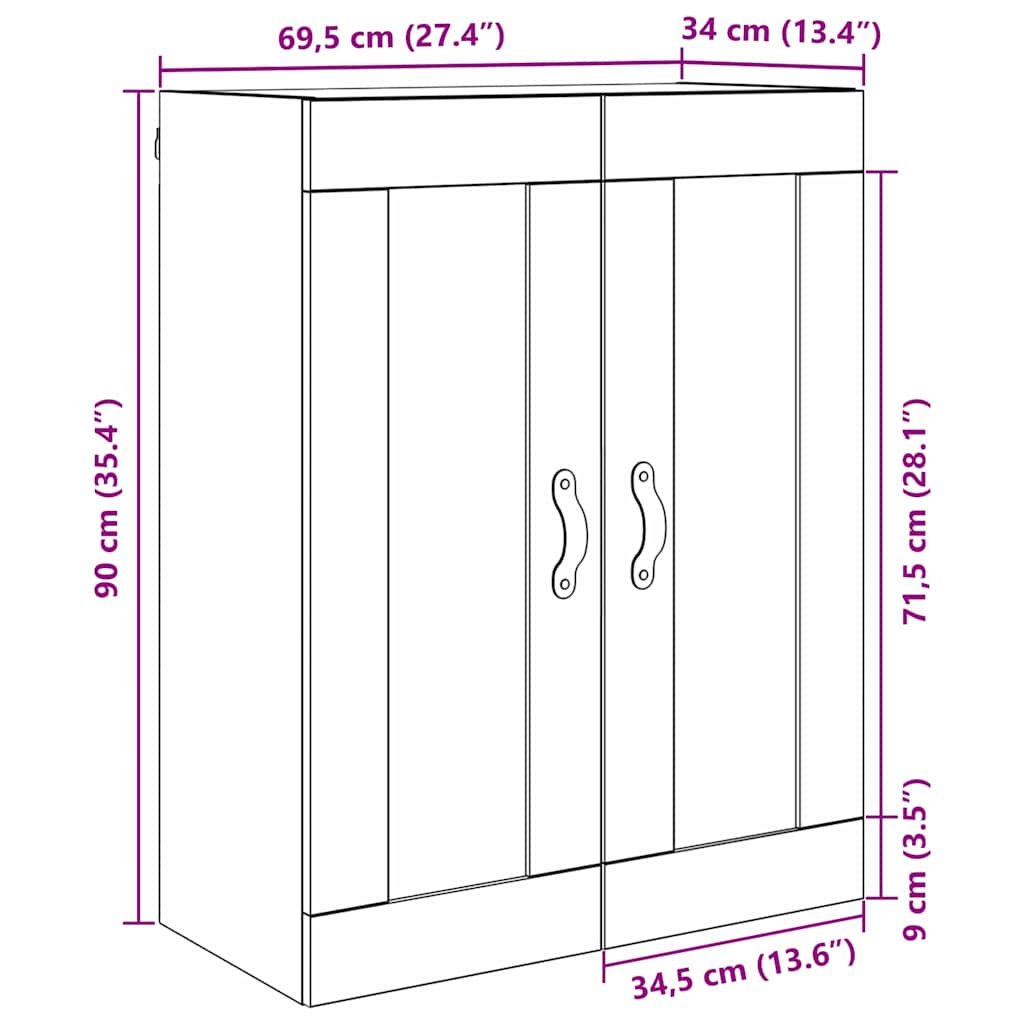 Wall Mounted Cabinet Old Wood 69.5 x 34 x 90 cm Engineered Wood