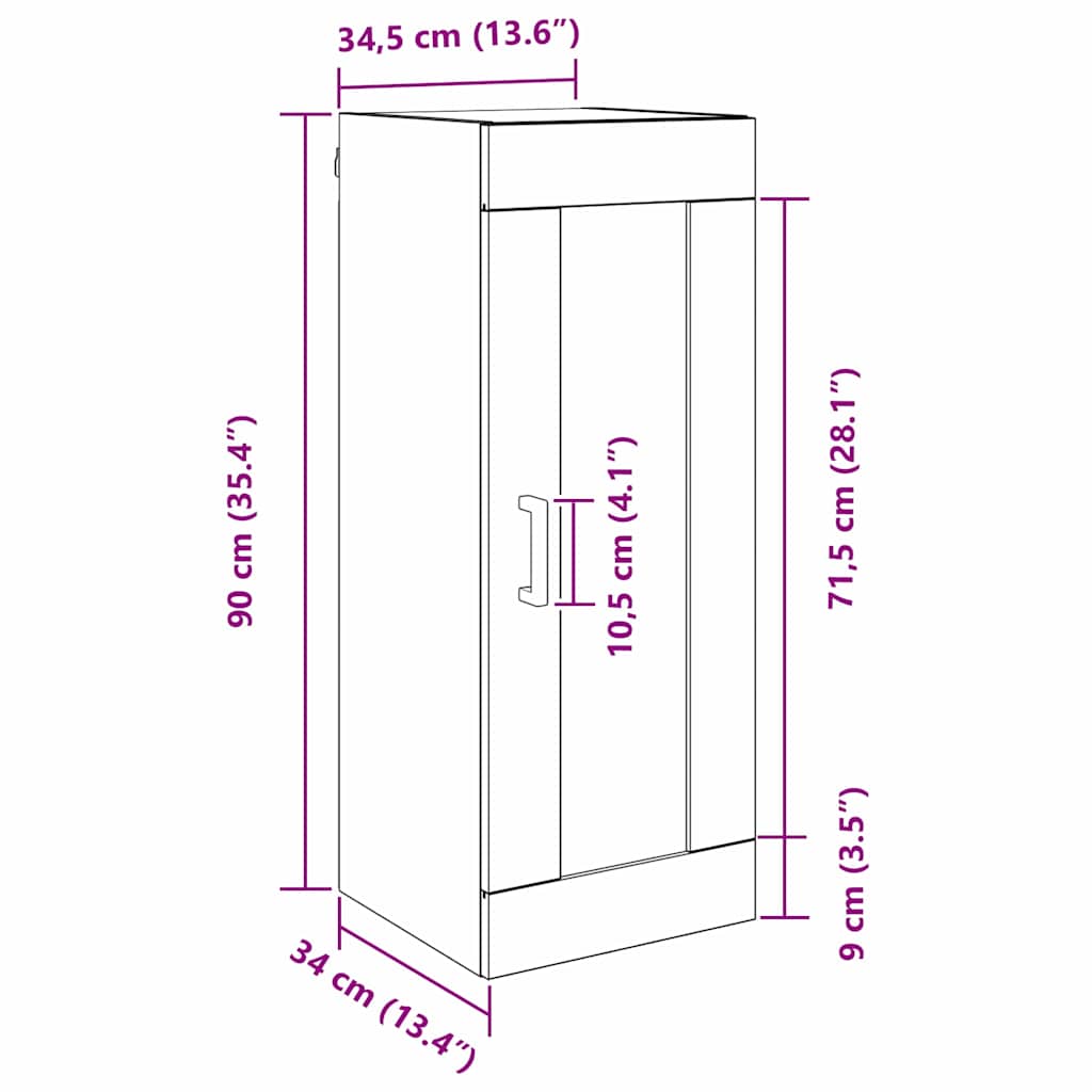 Wall Mounted Cabinet Black Oak 34.5 x 34 x 90 cm