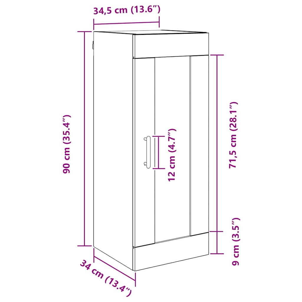 Wall Mounted Cabinet Black Oak 34.5 x 34 x 90 cm