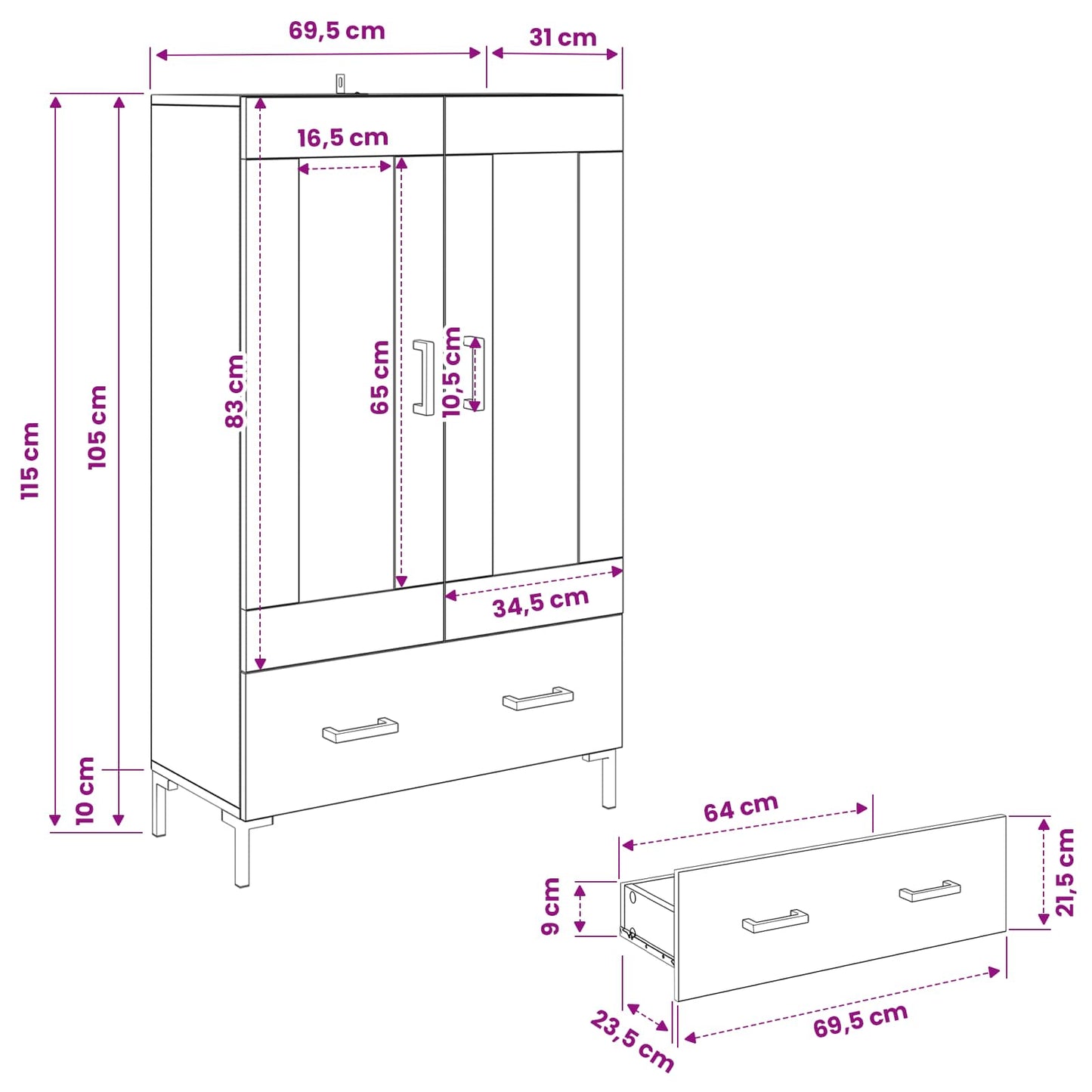 Highboard Black Oak 69.5 x 31 x 115 cm Engineered Wood