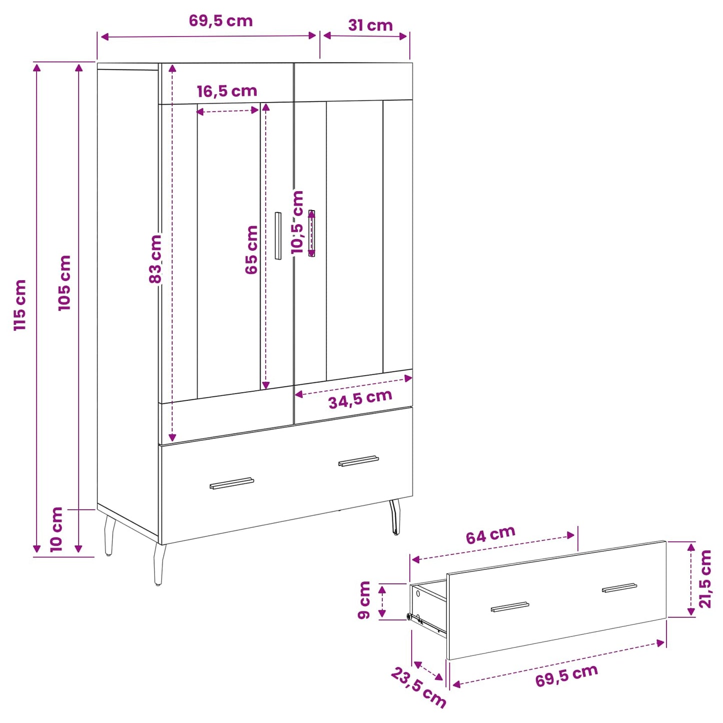 Highboard Artisan Oak 69.5 x 31 x 115 cm Engineered Wood