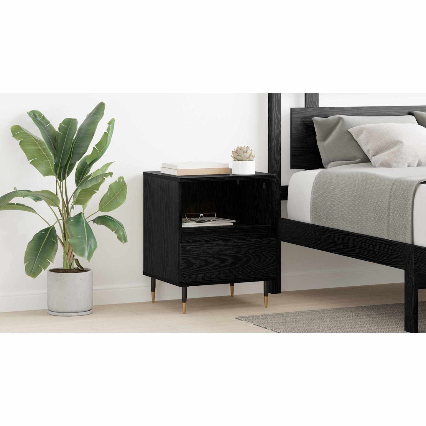 Bedside Cabinet Black Oak 40 x 35 x 50 cm Engineered Wood