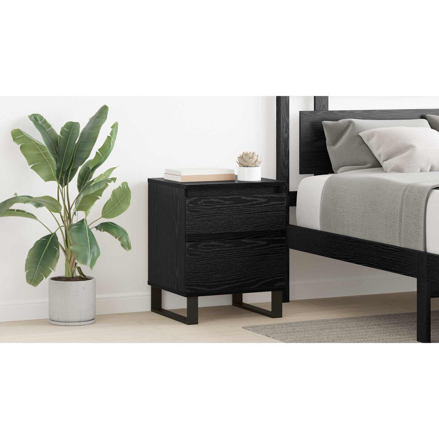 Bedside Cabinet Black Oak 40 x 35 x 50 cm Engineered Wood