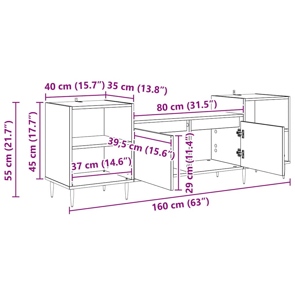 TV Cabinet Artisan Oak 160 x 35 x 55 cm Engineered Wood