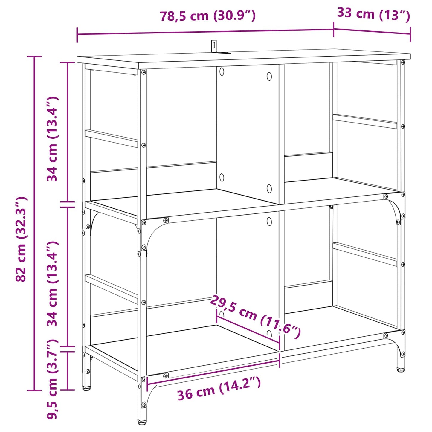 Bookshelf 4-Tier Engineered Wood Black oak