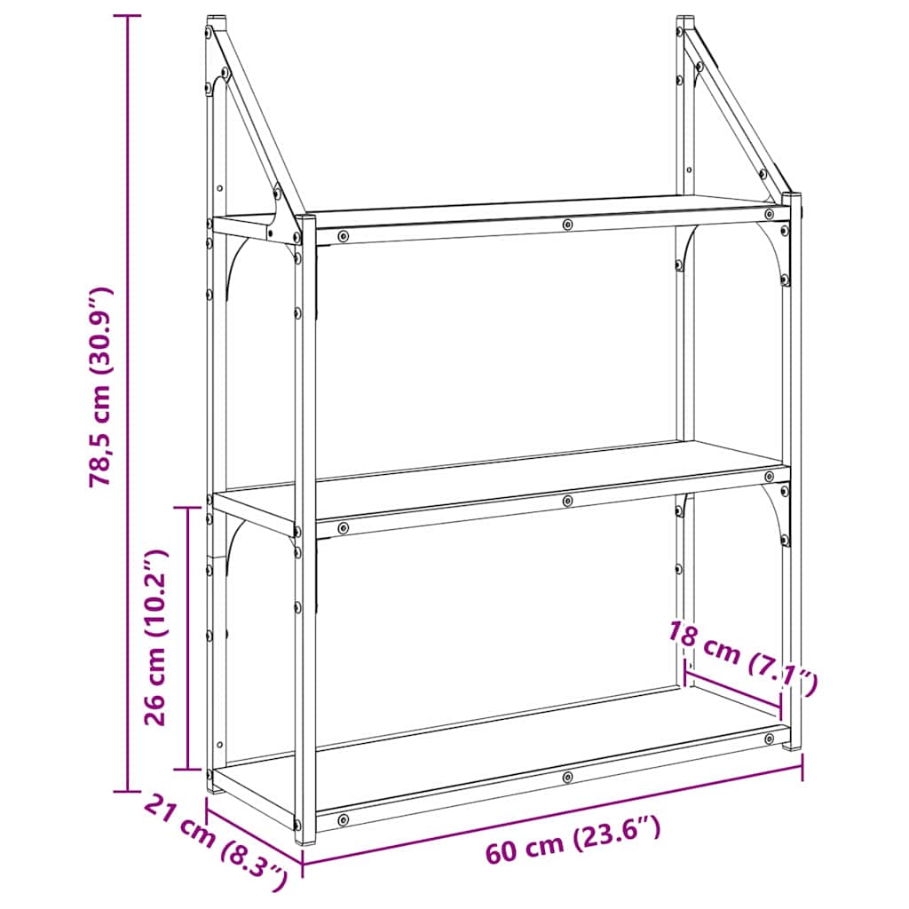 Wall Shelf Wall-Mounted Black Oak 60 x 21 x 78.5 cm