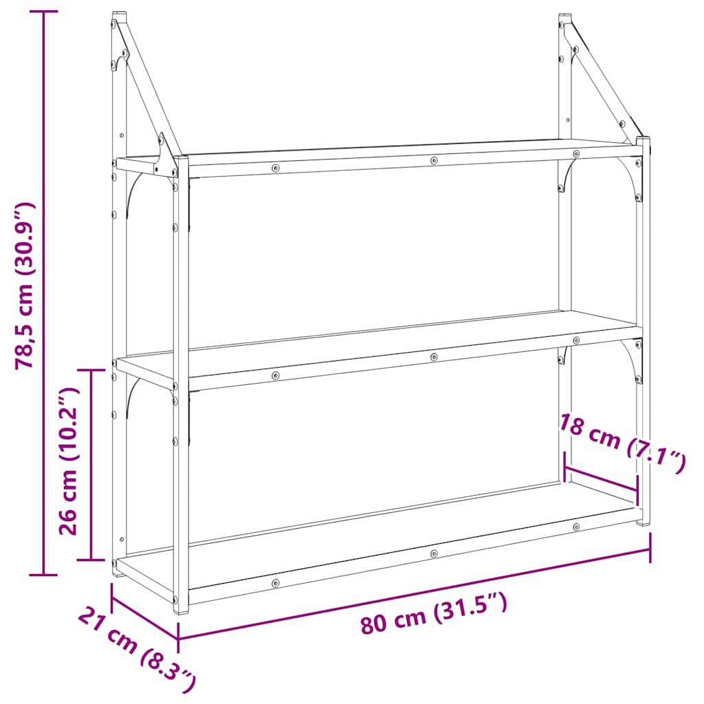 Wall Shelf Wall-Mounted Black Oak 80 x 21 x 78.5 cm