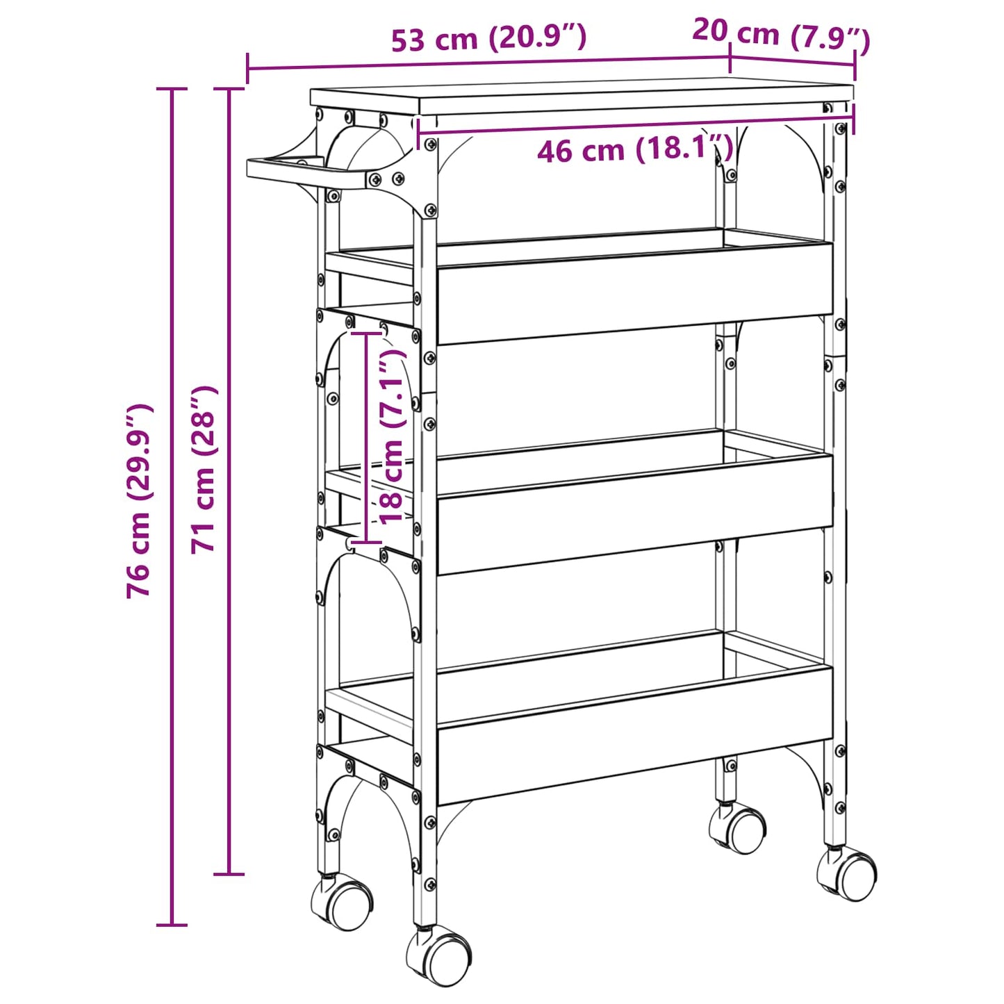 Kitchen Trolley Sonoma Oak 53 x 20 x 76 cm Engineered Wood