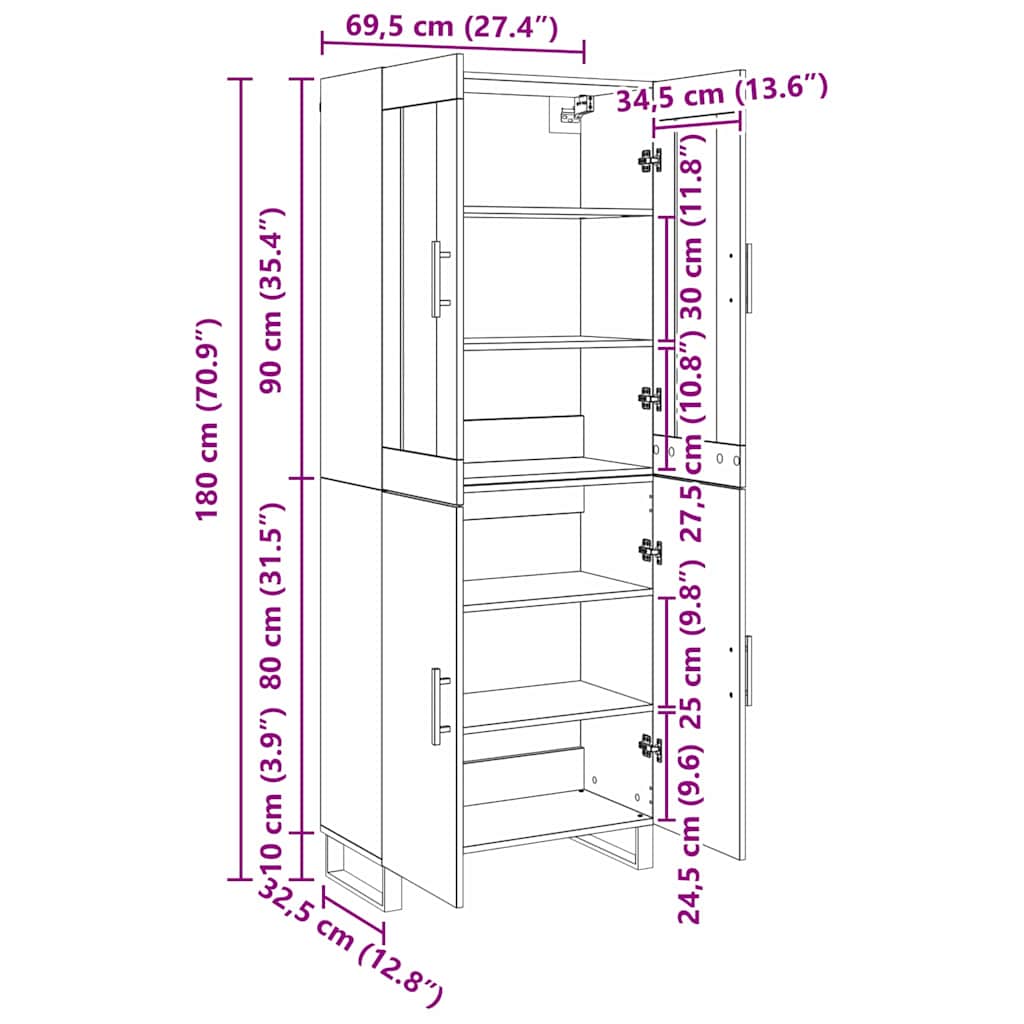 Highboard 2 pcs Black oak 69.5 x 34 x 180 cm Engineered Wood