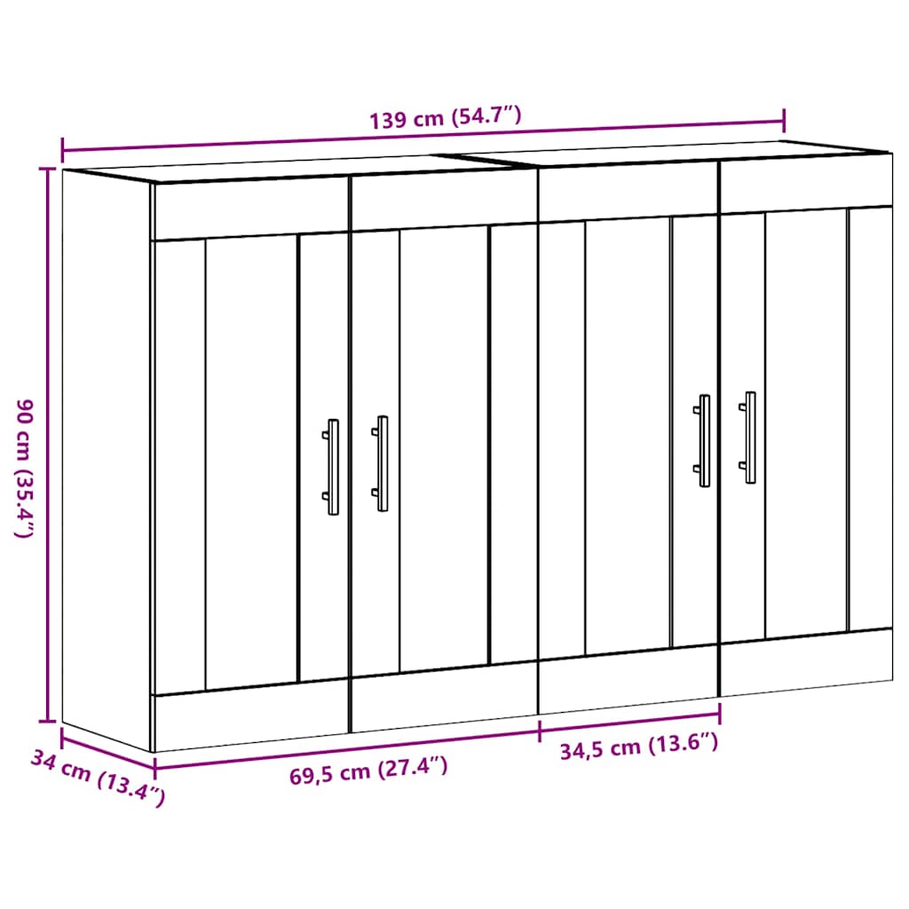 Wall Mounted Cabinets 2 pcs Old wood 69.5 x 34 x 90 cm