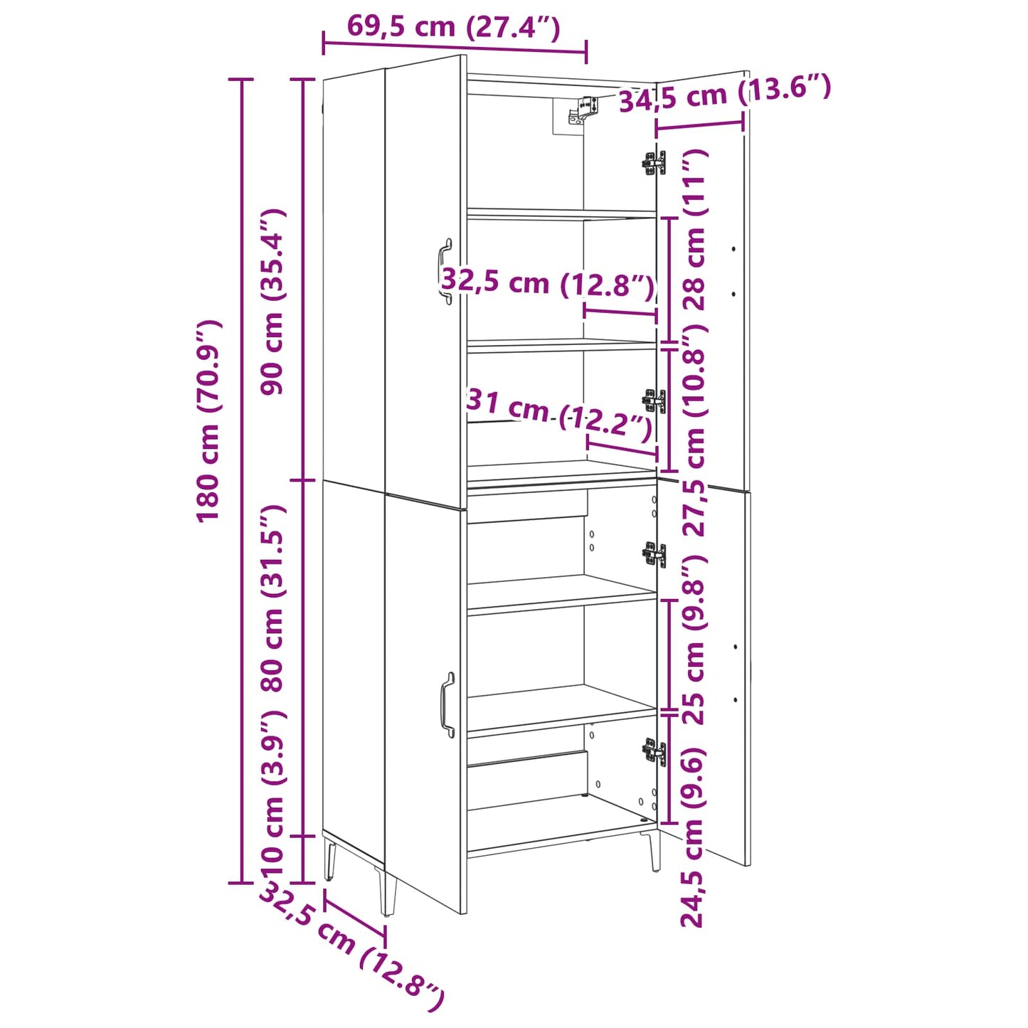 Highboard 2 pcs Old wood 69.5 x 34 x 180 cm Engineered Wood