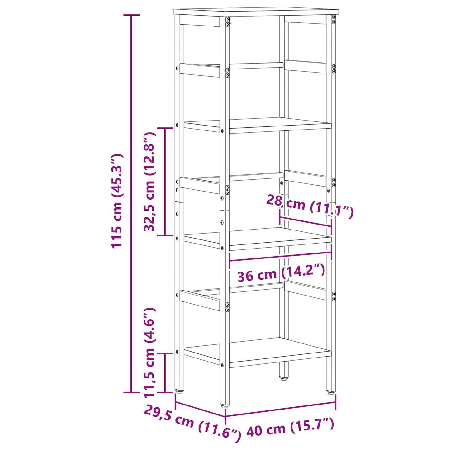 Bookshelf 3-Tier 40 x 29.5 x 115 cm Engineered Wood Grey Sonoma