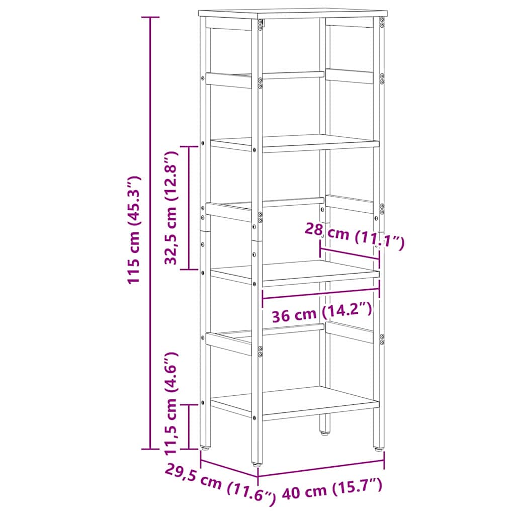 Bookshelf 3-Tier 40 x 29.5 x 115 cm Engineered Wood Artisan Oak