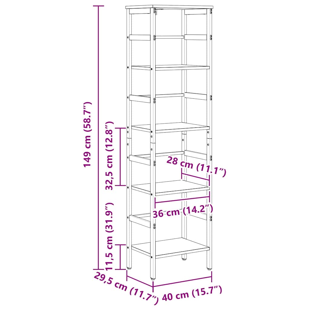 Bookshelf 4-Tier 40 x 29.5 x 149 cm Engineered Wood Sonoma Oak